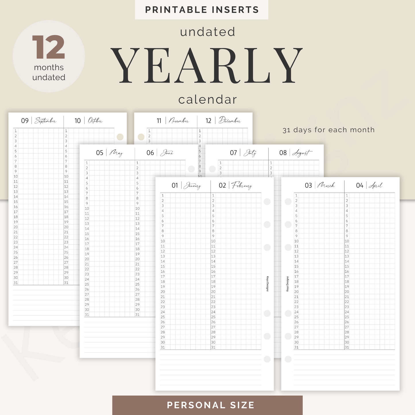 UNDATED Yearly Calendar