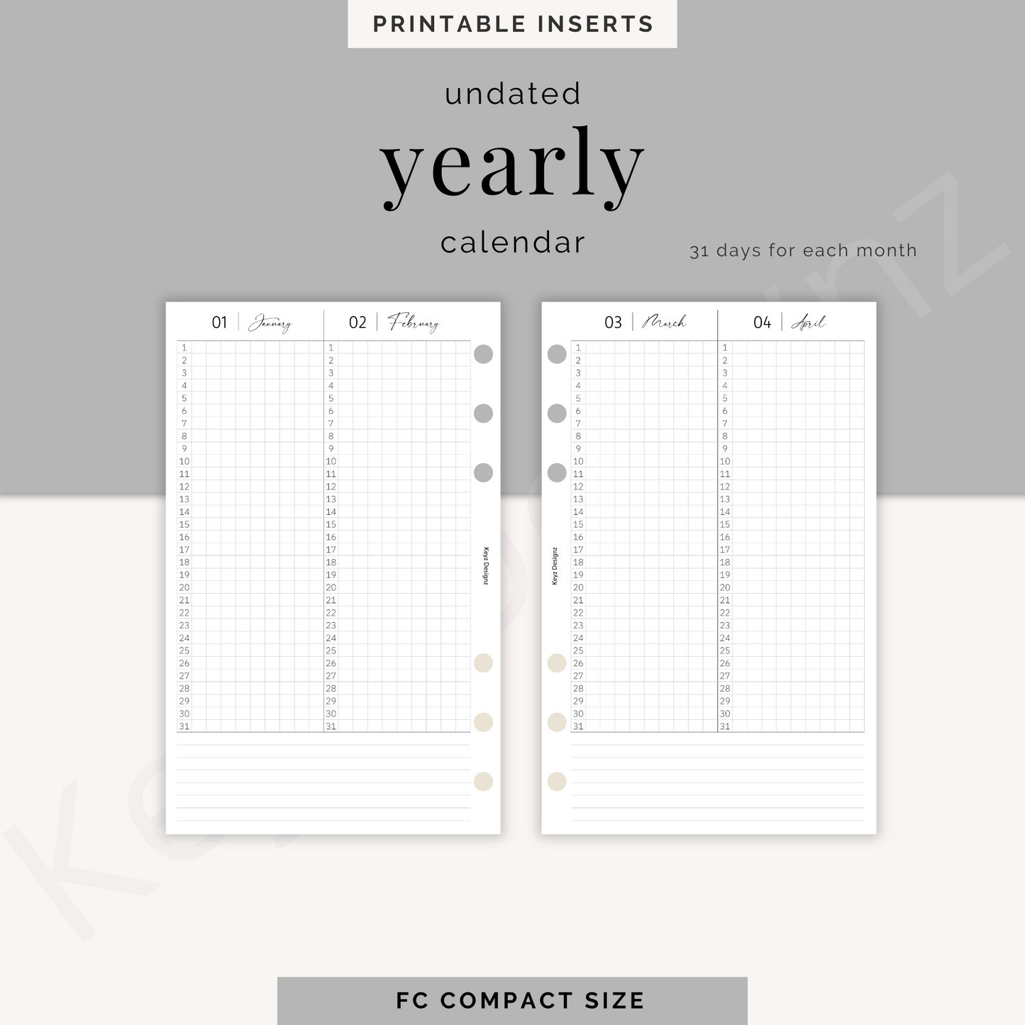 UNDATED Yearly Calendar